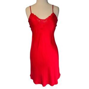 Vintage Y2K Silk Screen Red Silk  Dress Slip Lace M Romantic Coquette Romantic
